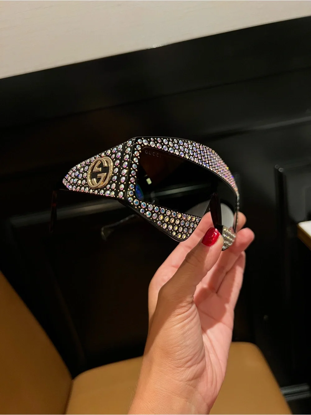 Y2K Gucci Rhinestone Shield Sunglasses